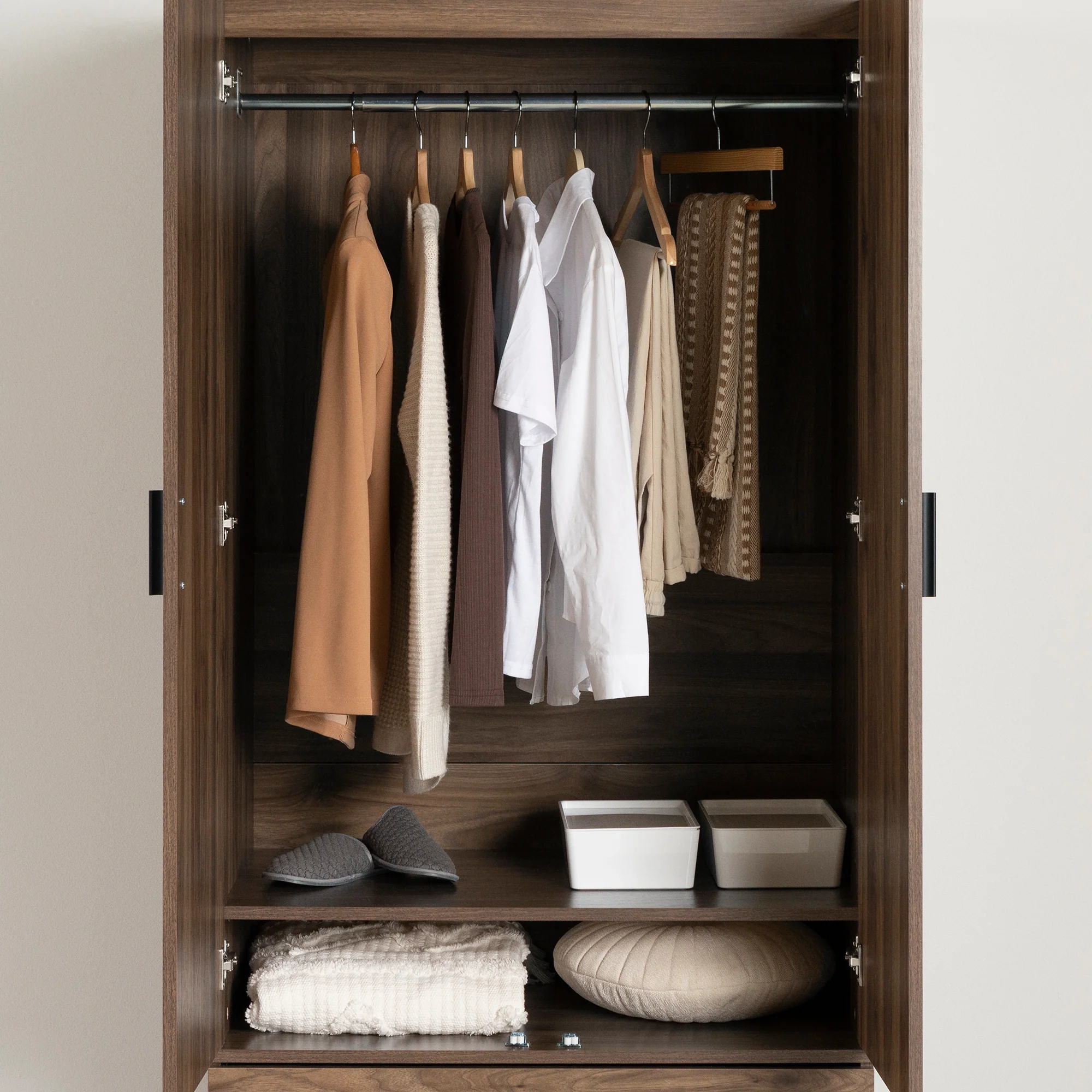 Armoire penderie avec portes et tiroir Musano - Noyer naturel – Image 9