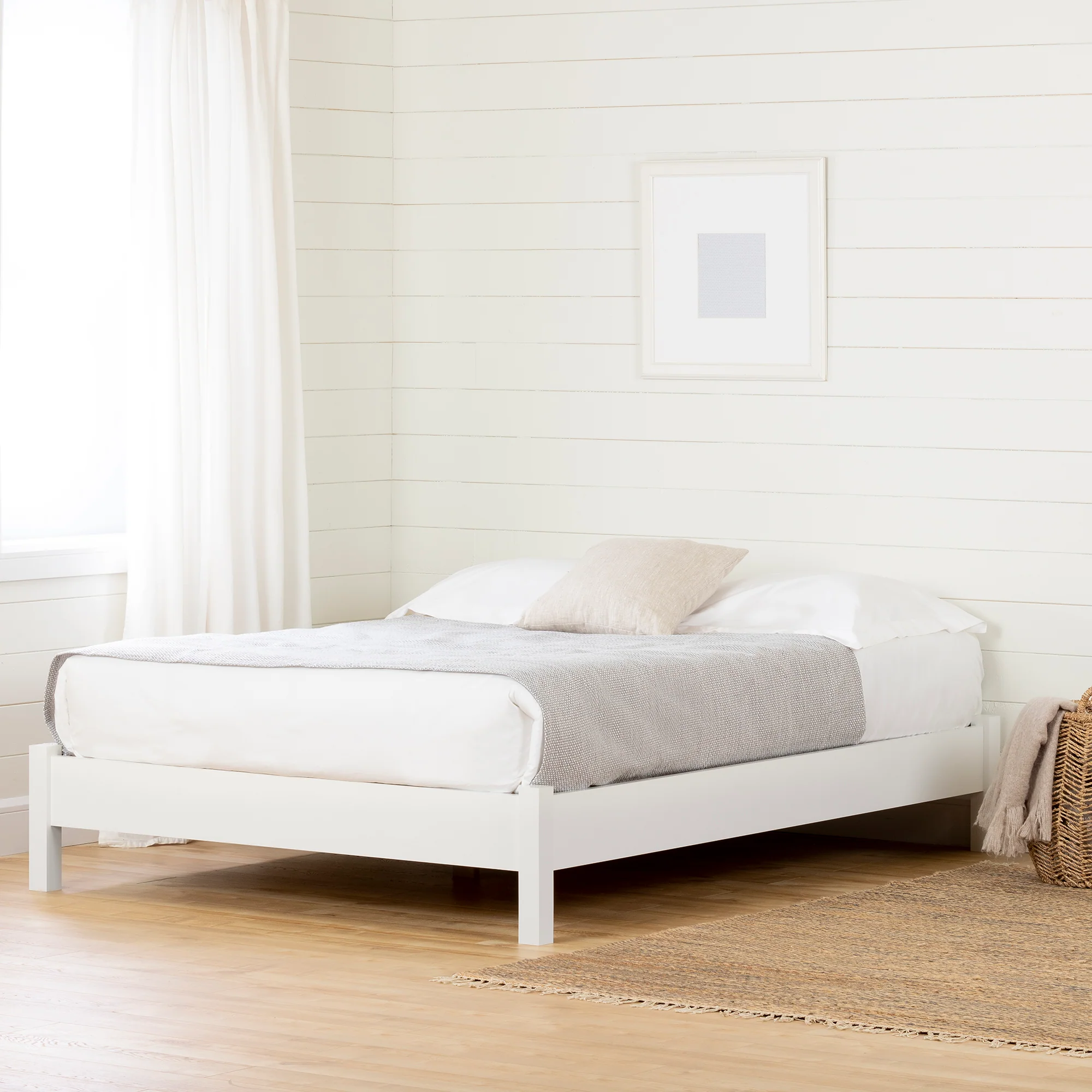 Lit plateforme double 54" Munich - Blanc solide