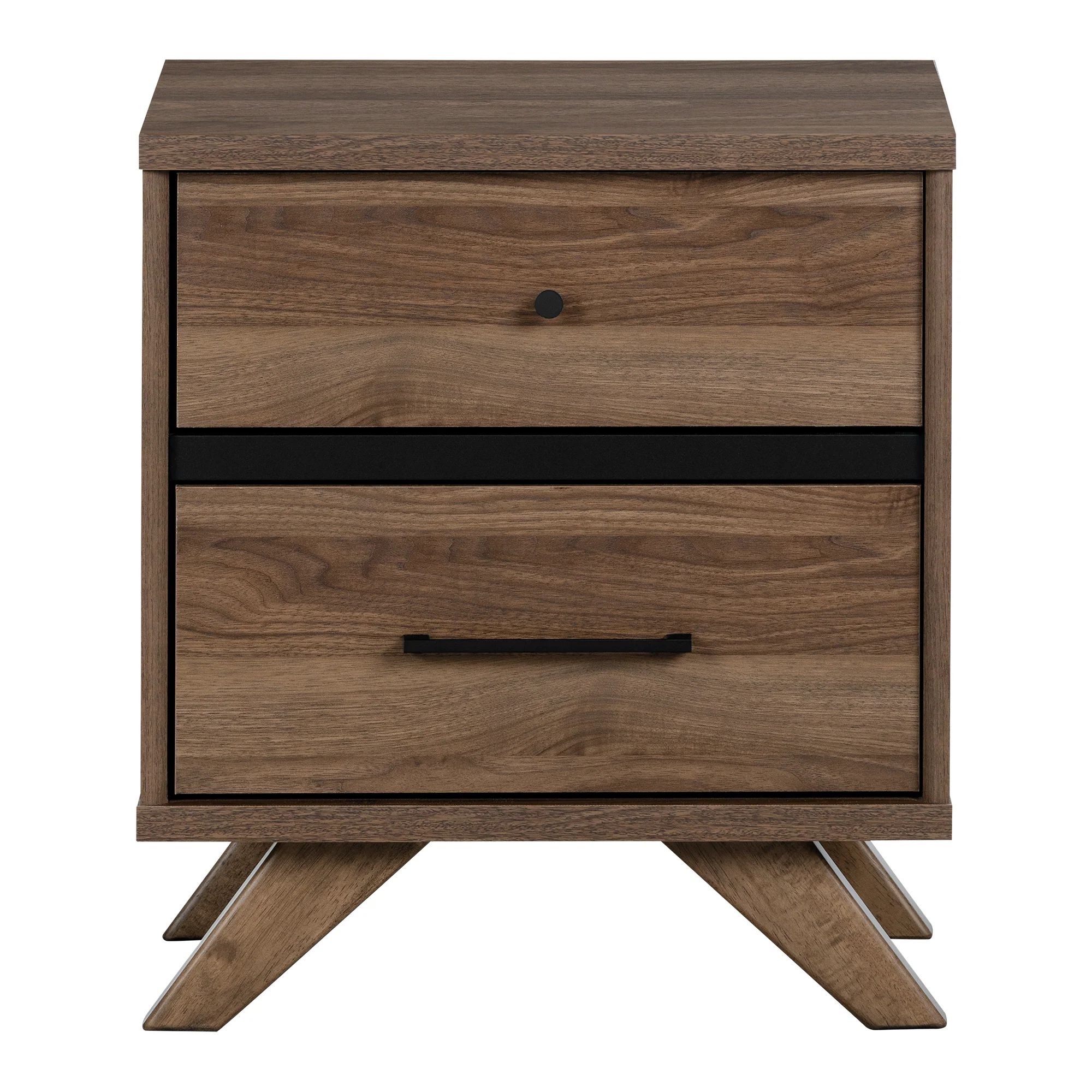 Table de chevet 2 tiroirs Flam - Noyer naturel et Noir mat – Image 2