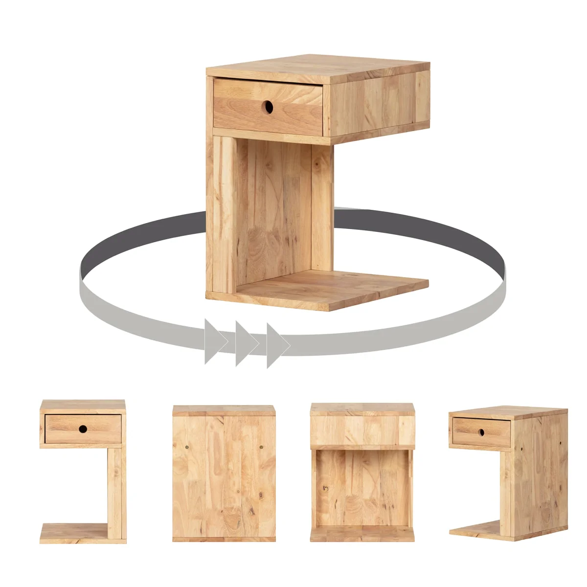 Table d'appoint 1 tiroir en bois massif Kodali - Bois naturel – Image 7