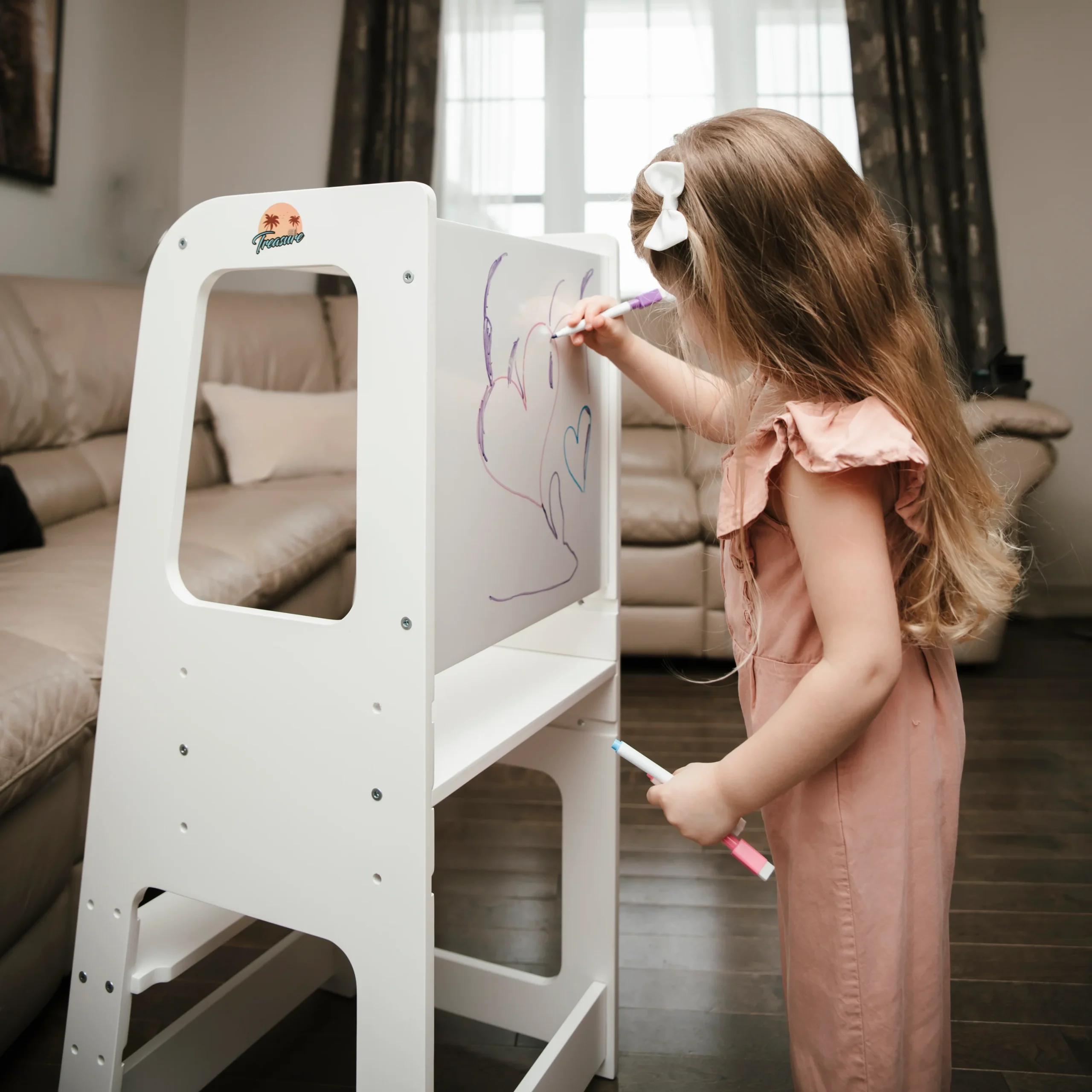 Tour d'apprentissage en bois 2 en 1 avec tableau blanc - tour blanche – Image 2