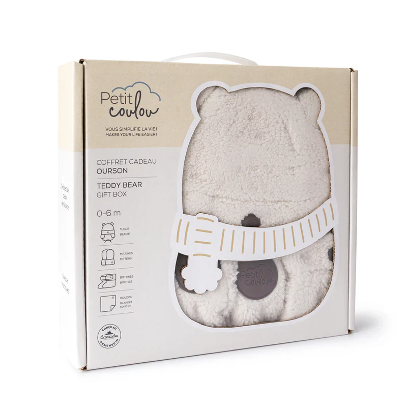 Coffret cadeau Coulou Ourson Sherpa 4 accessoires 0-6 mois- Crème – Image 2