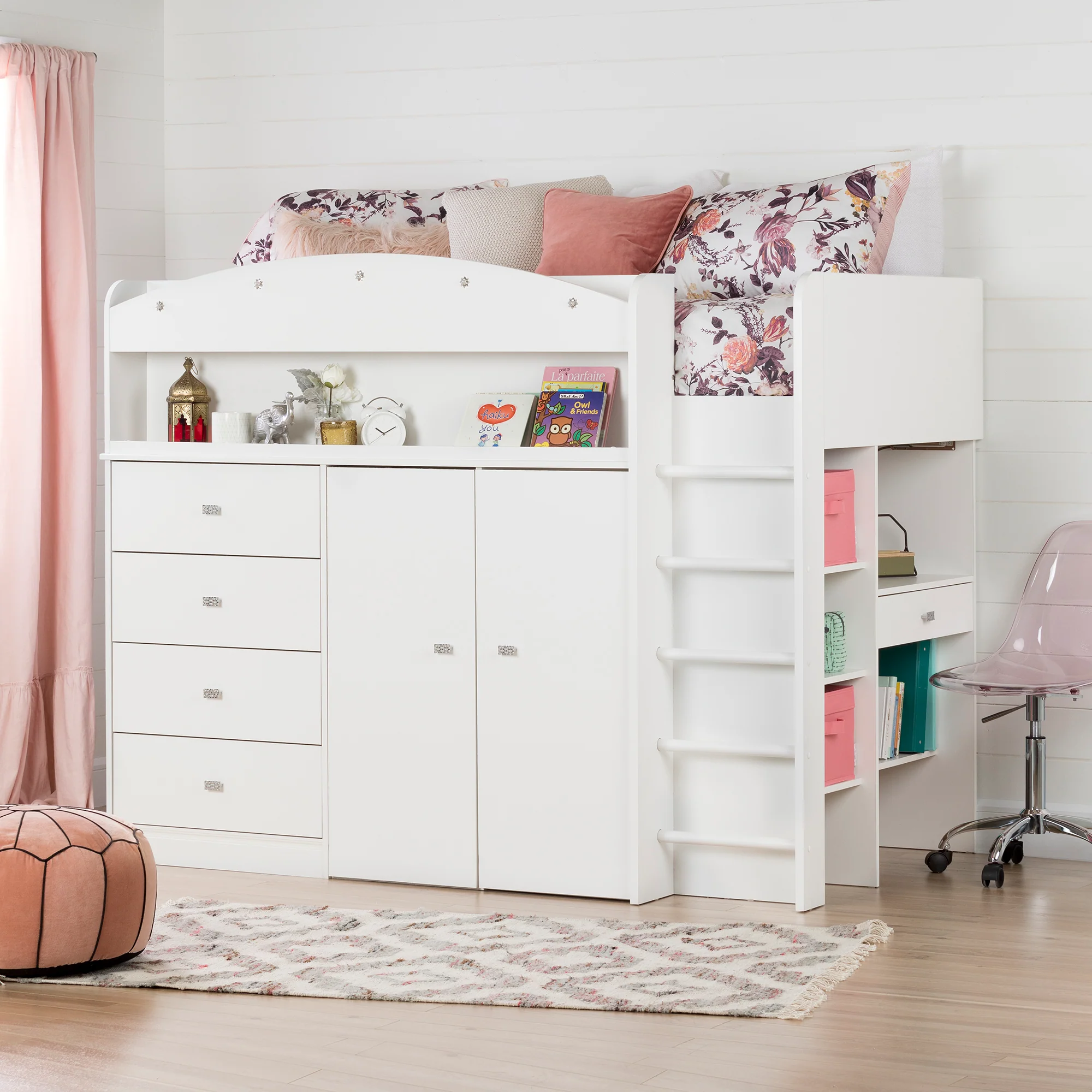 Lit mezzanine avec bureau simple 39" Tiara - Blanc solide