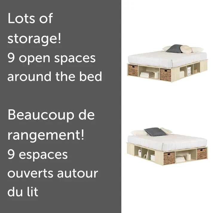 Lit Double avec paniers de rangement en osier inclus Avilla - Chêne blanchi – Image 6