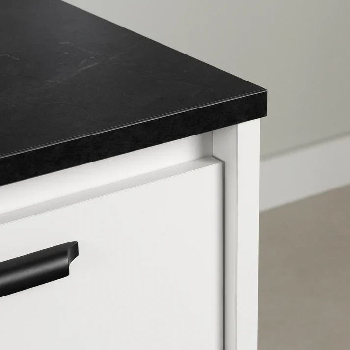 Îlot de cuisine avec rangement Myro - Fausse Pierre Noire et Blanc – Image 7