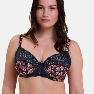 Soutien-gorge emboîtant Amélie Print Imprimé Floral Marine et Rouge