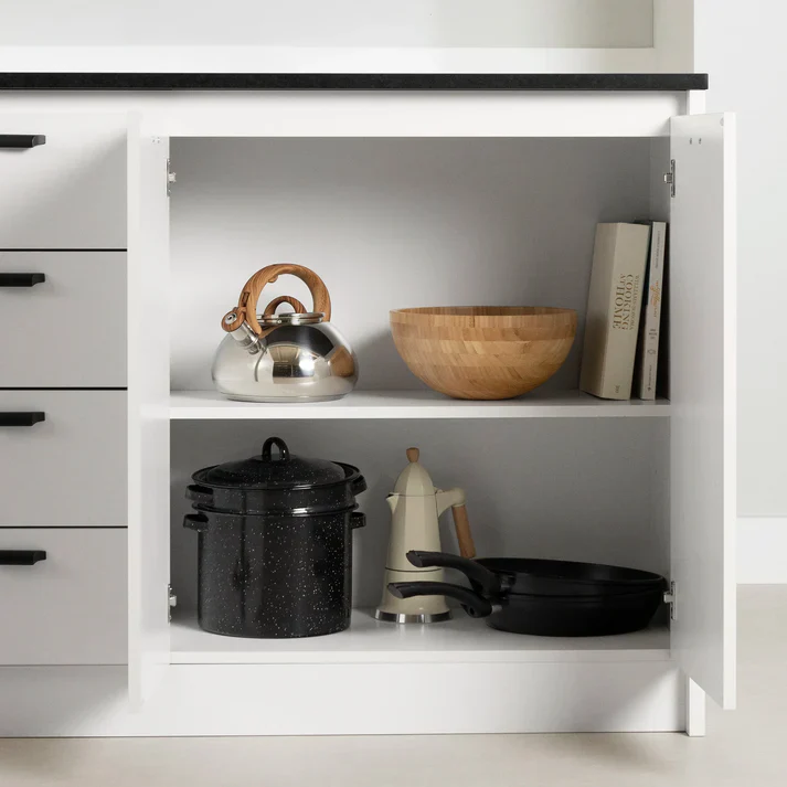 Îlot de cuisine avec rangement Myro - Fausse Pierre Noire et Blanc – Image 9